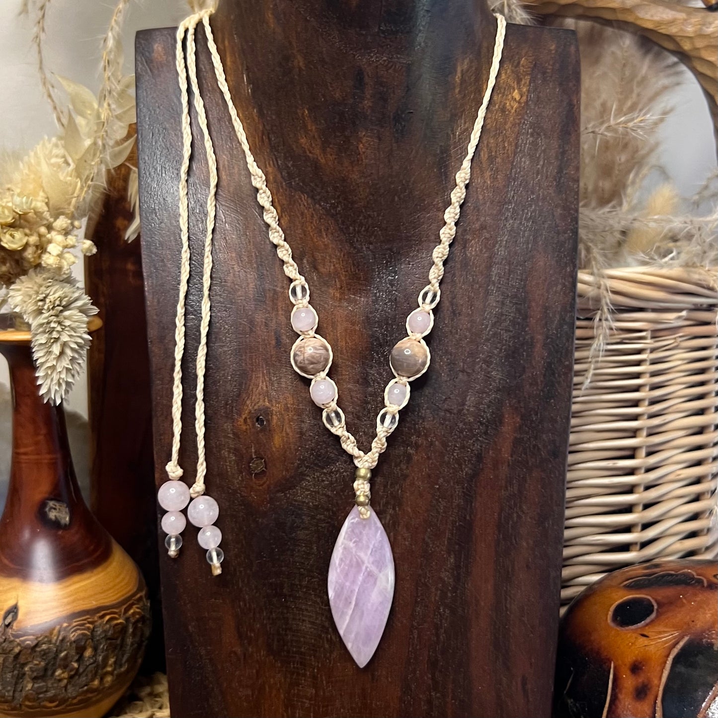 'Brigid' Talisman - Kunzite, Sunstone, Rose Quartz & Quartz Crystal Necklace