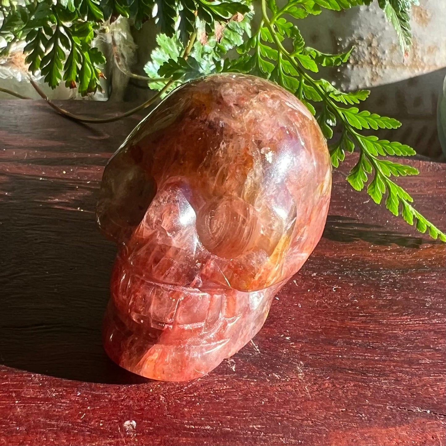 Skull Crystal Carving - Fire Hematite Quartz with Golden Healer sections