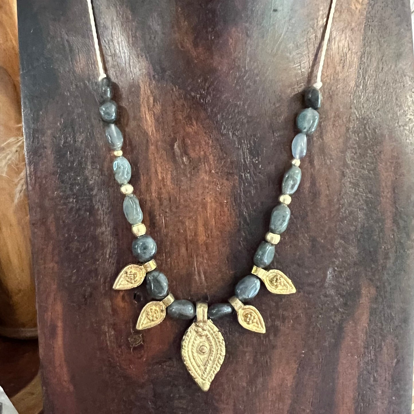 Labradorite with Brass charm Crystal Necklace