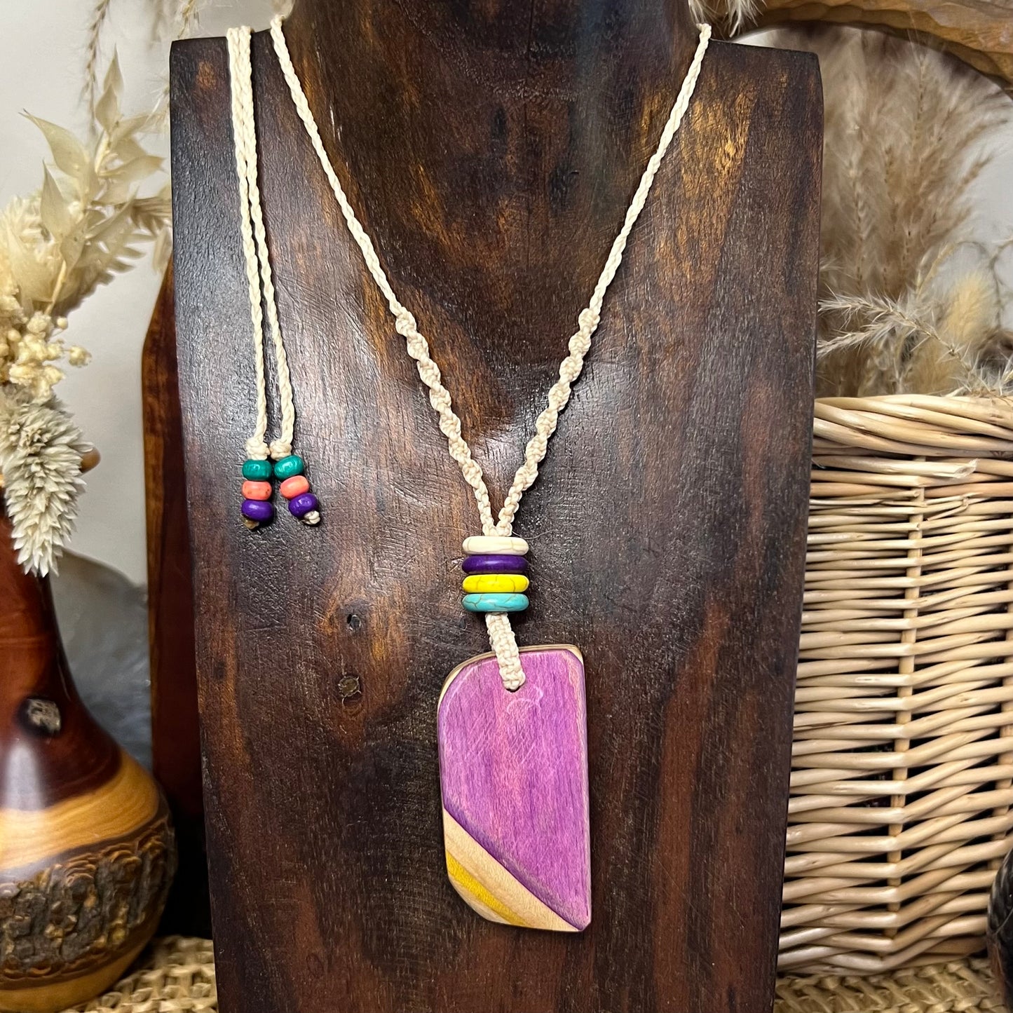 Sk8 Rock with Dyed Magnesite Macrame Necklace - Upcycled Skateboard Jewellery