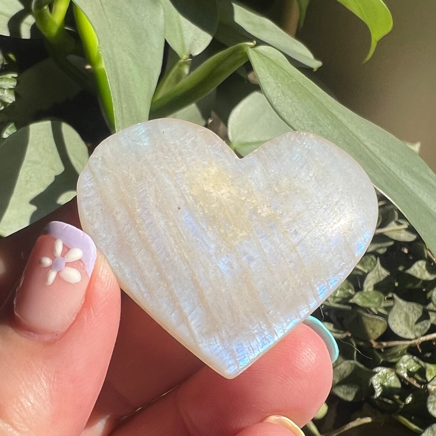 Natural Moonstone Heart - Blue Flash