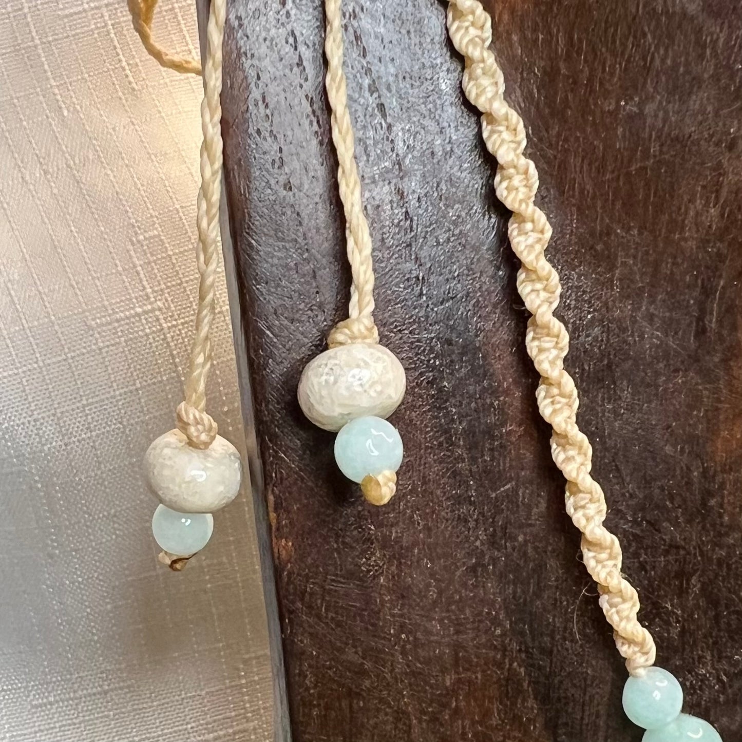 Aquamarine and Fossil Bone Macrame Crystal Necklace