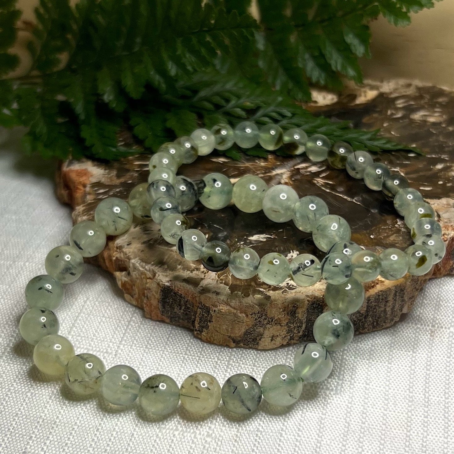 Prehnite with Epidote Stretch Bracelet: Intuition | Spiritual Guidance | Self-Awareness