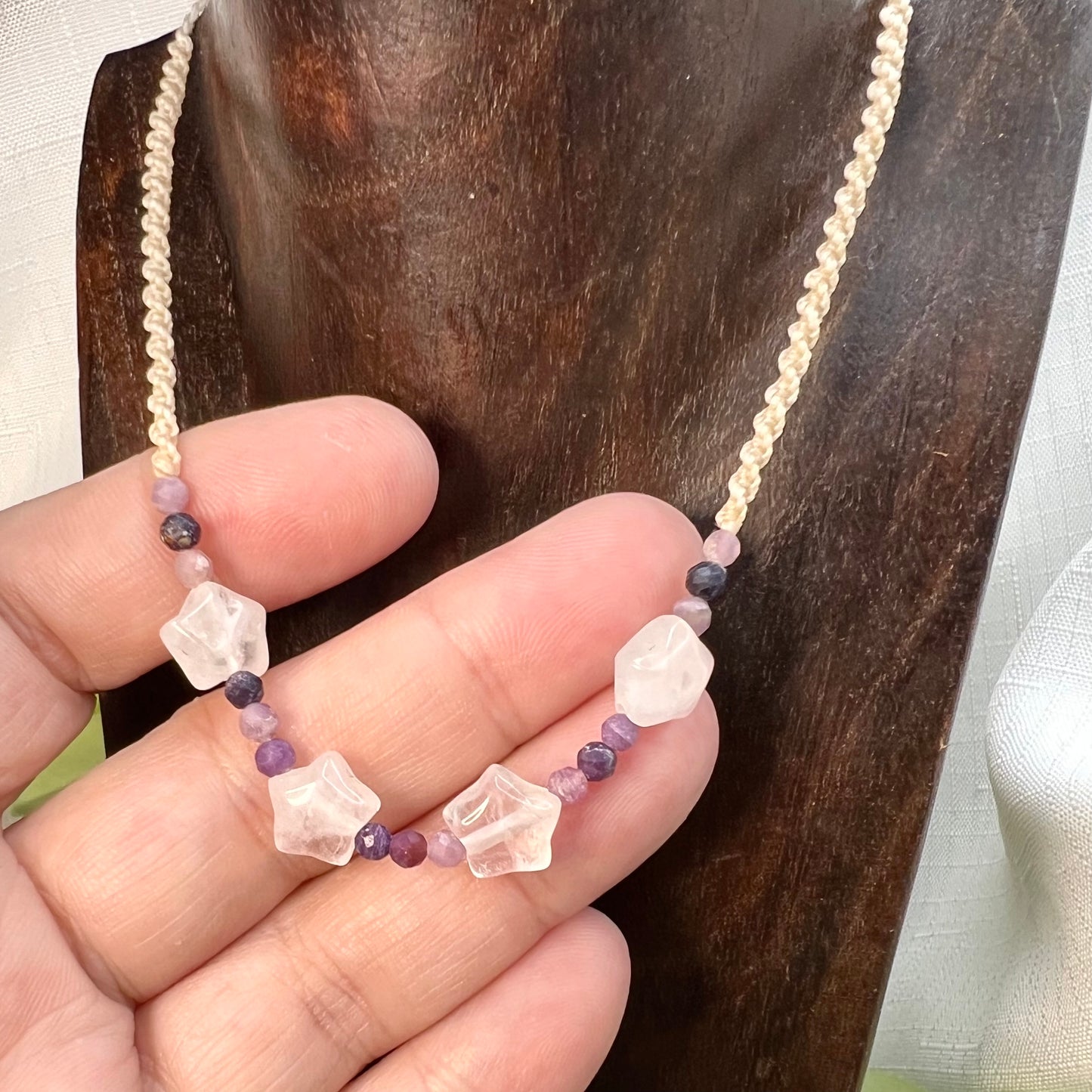 Quartz Star and Amethyst Macrame Choker Necklace