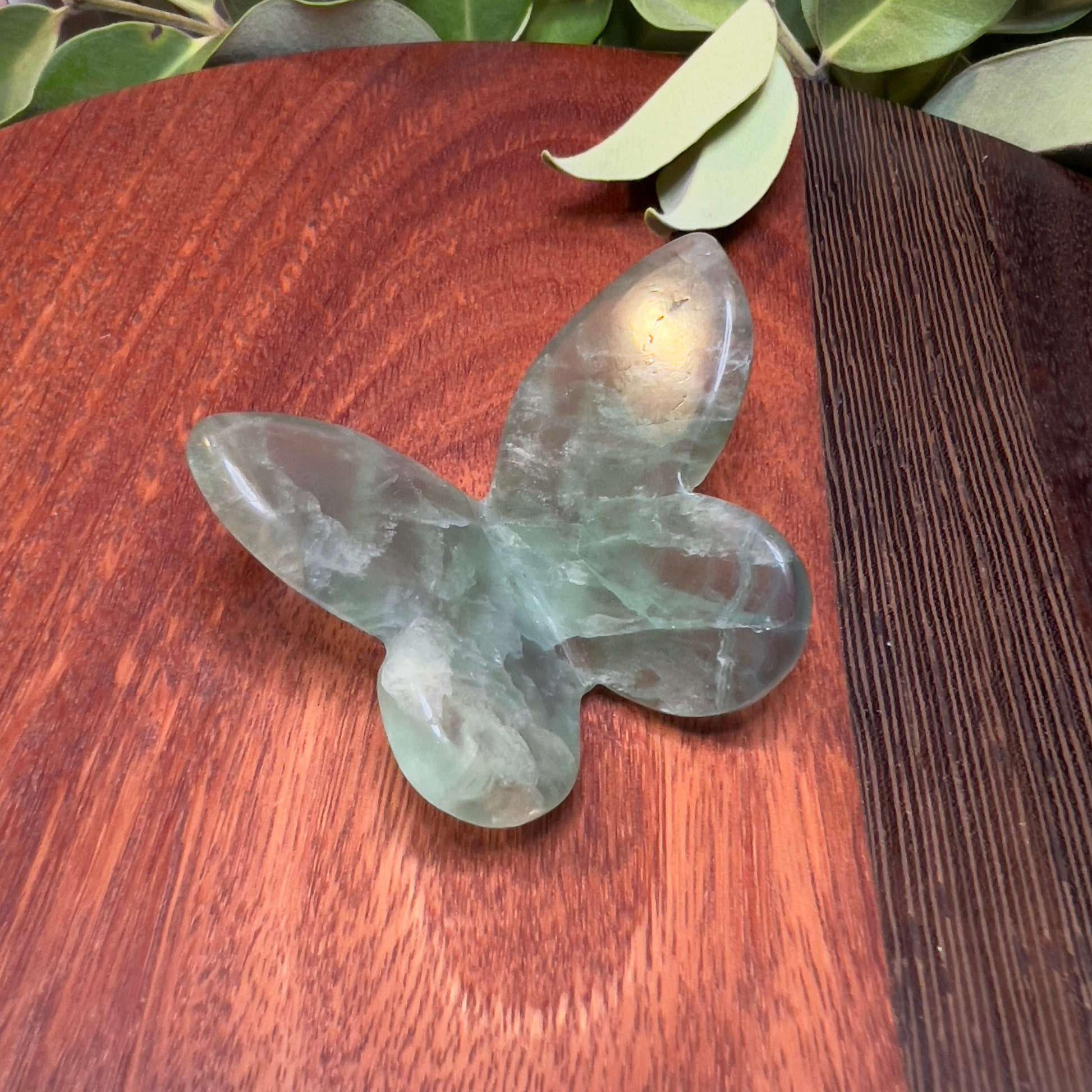 Green Fluorite 3D Butterfly Carving on plastic stand