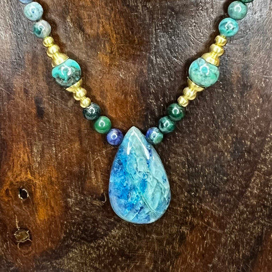 Azurite & Brass Crystal Necklace