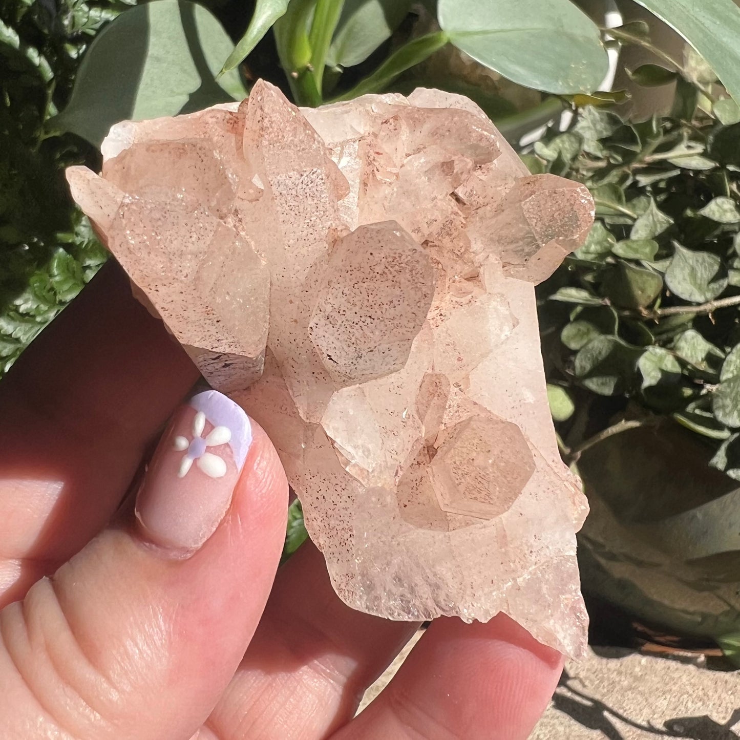 Pink Himalayan Quartz Cluster with speckled Hematite coating (92g)