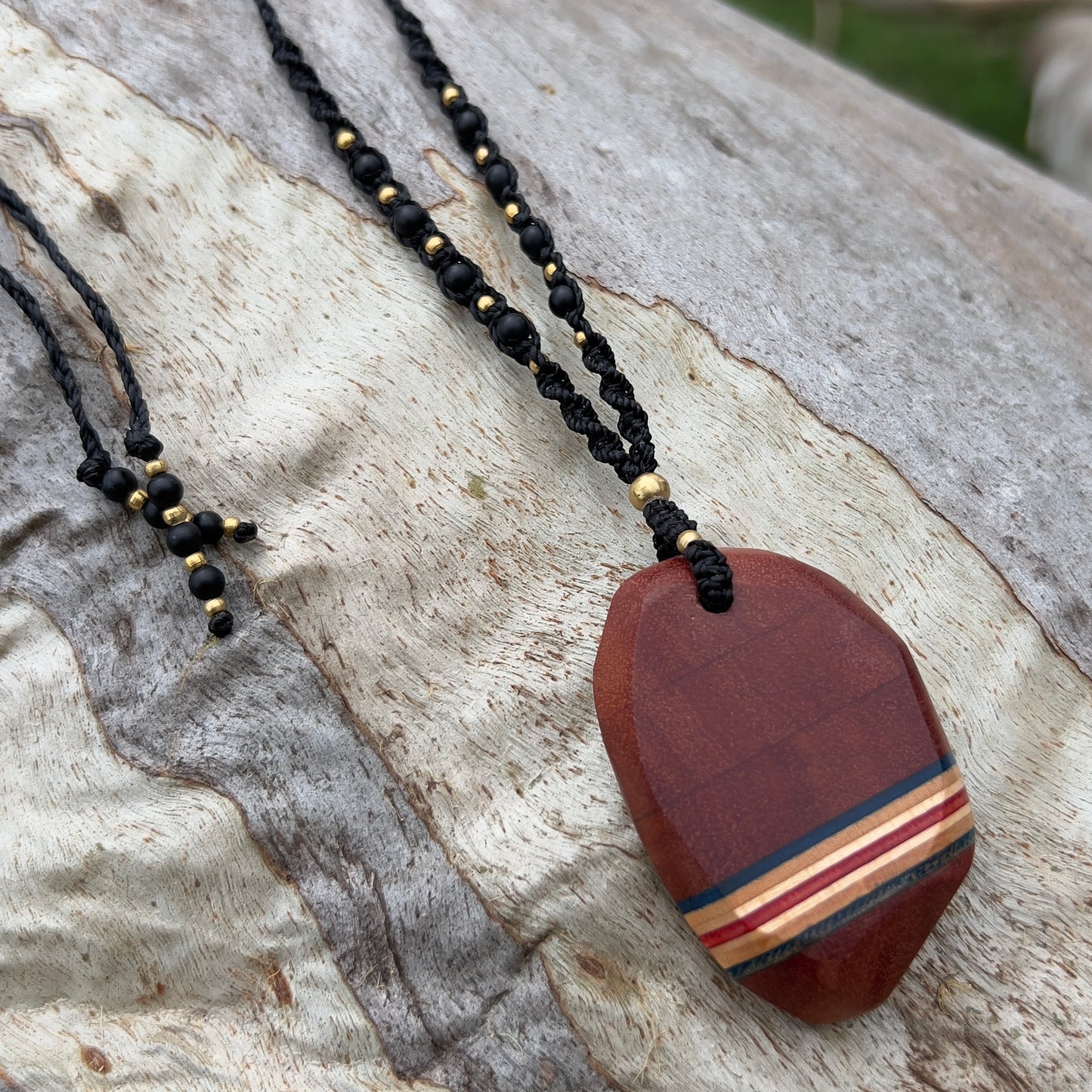 Sk8 Rock Gemstone Necklace with Shungite & Brass Beading - Upcycled Skateboard Jewellery
