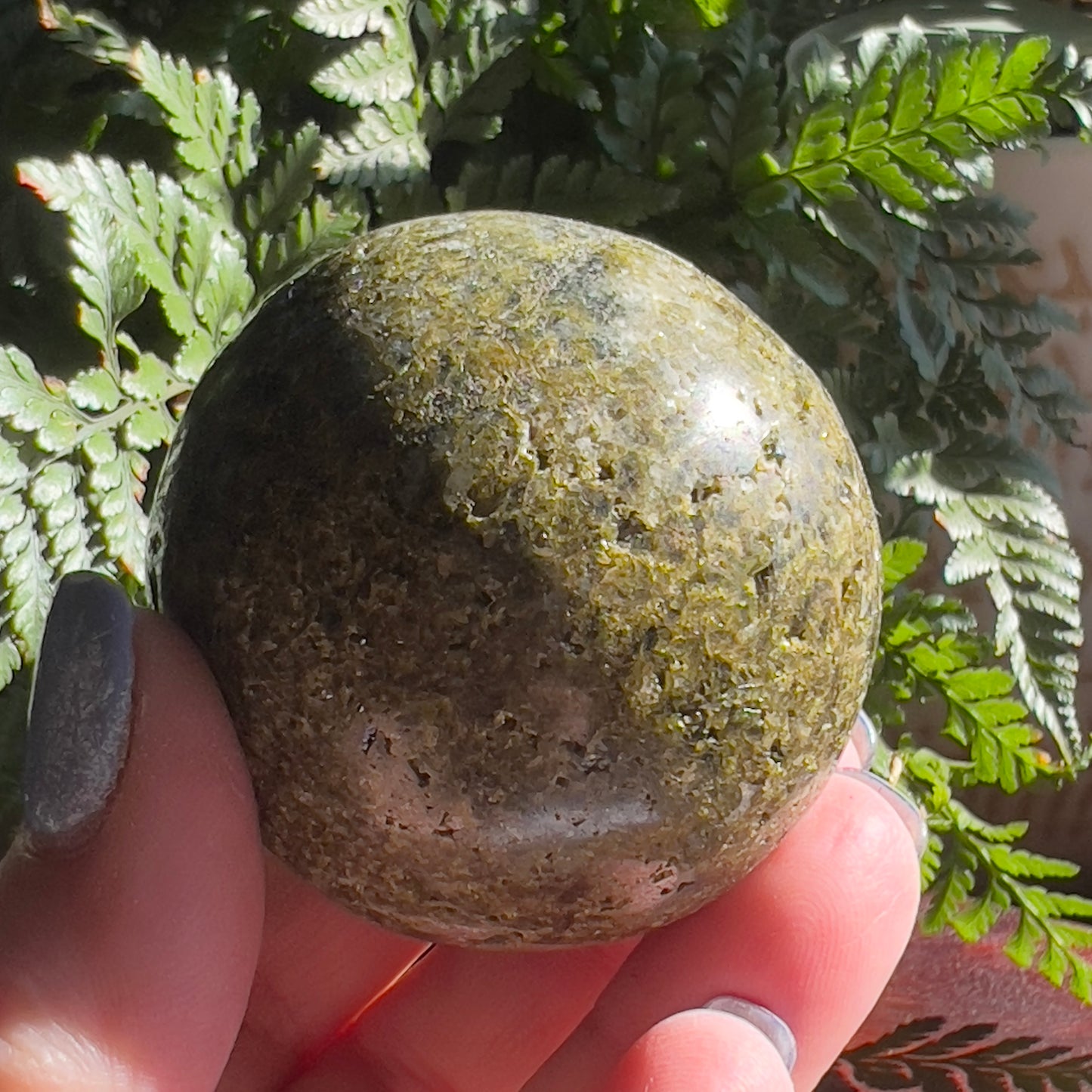 Natural Epidote Sphere with druzy section
