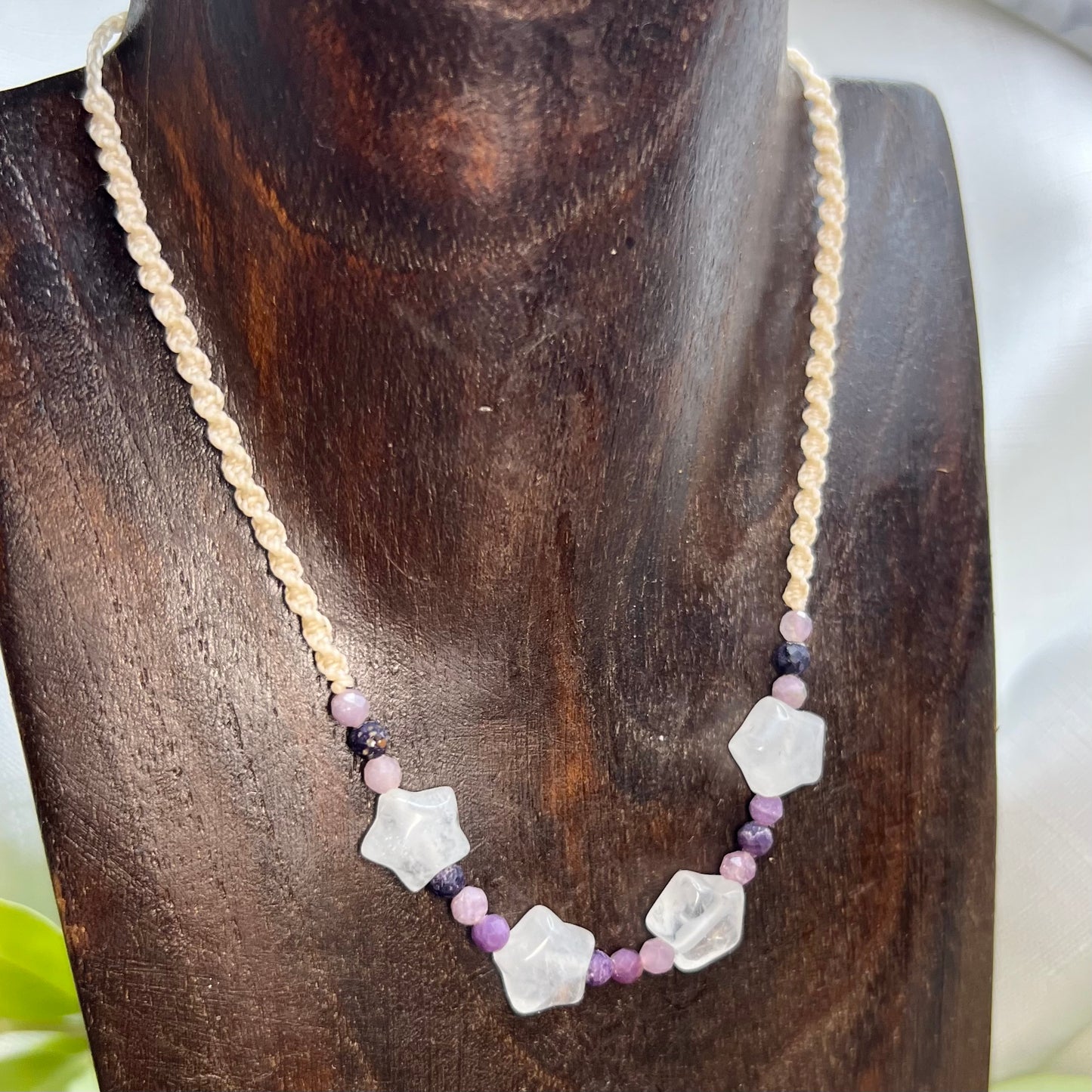Quartz Star and Amethyst Macrame Choker Necklace