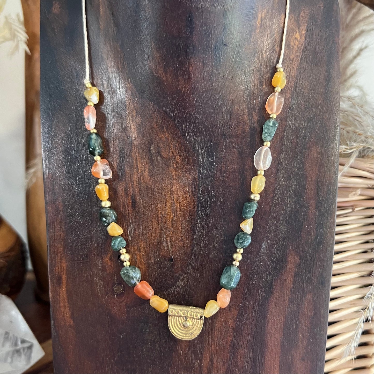Fortune Quartz and Brass Crystal Layer Necklace