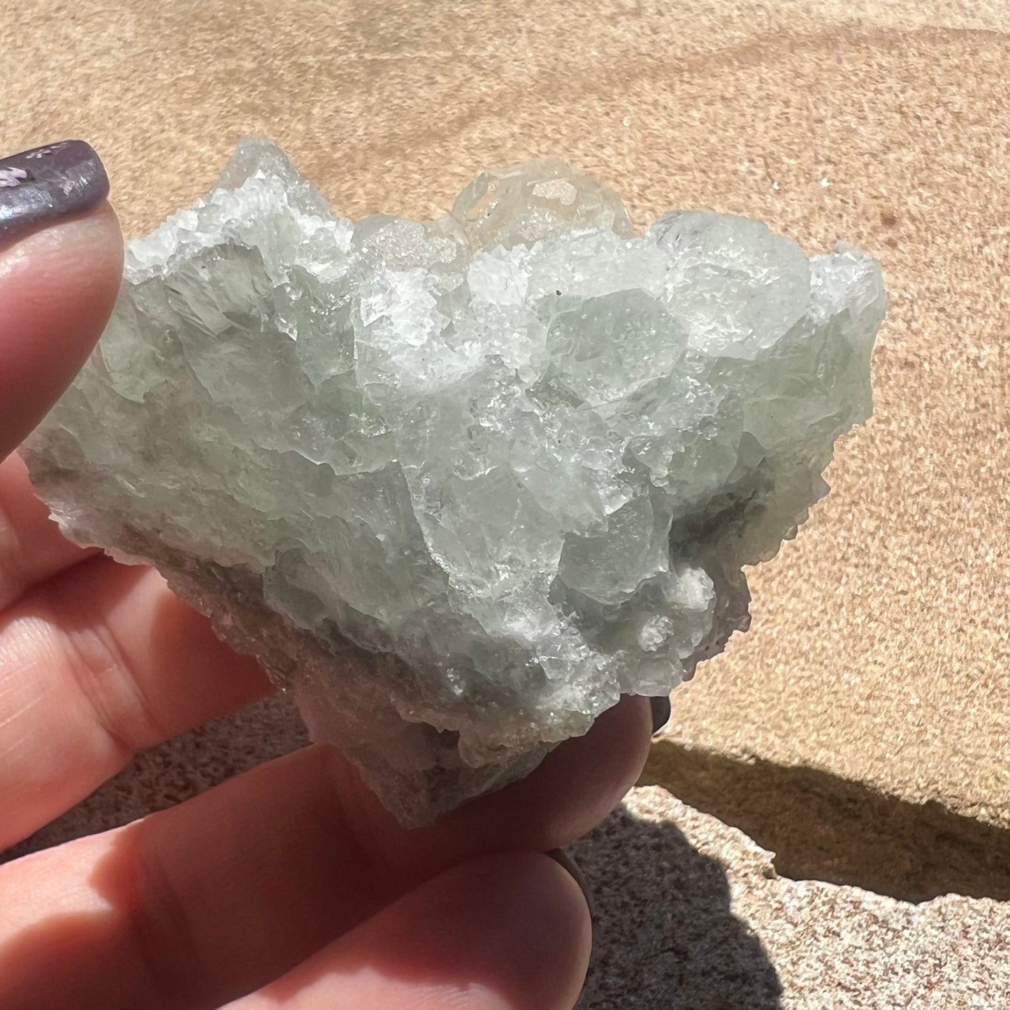 Green Octahedral Fluorite Specimen with Clear Quartz druzy - Fujian, China