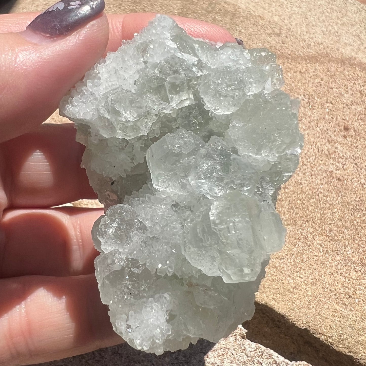 Green Octahedral Fluorite Specimen with Clear Quartz druzy - Fujian, China