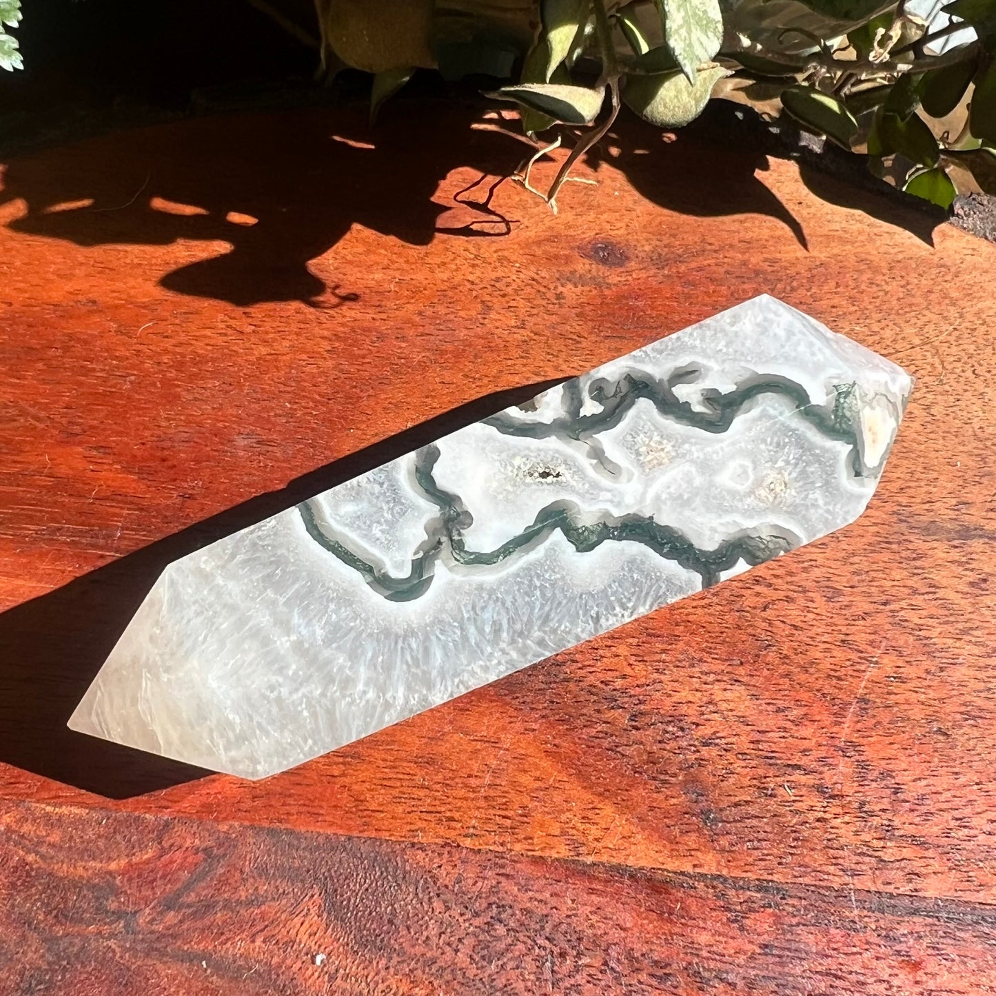 White Moss Agate Double Terminated Wand