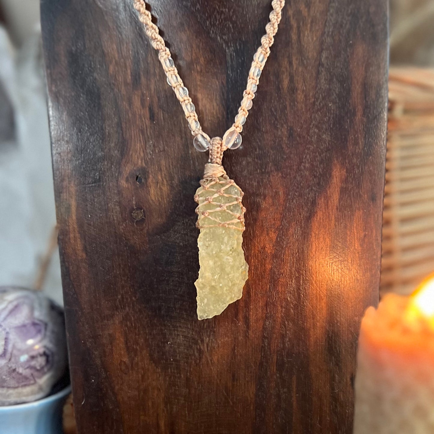 Libyan Desert Glass Tektite Crystal Macrame Talisman (i)