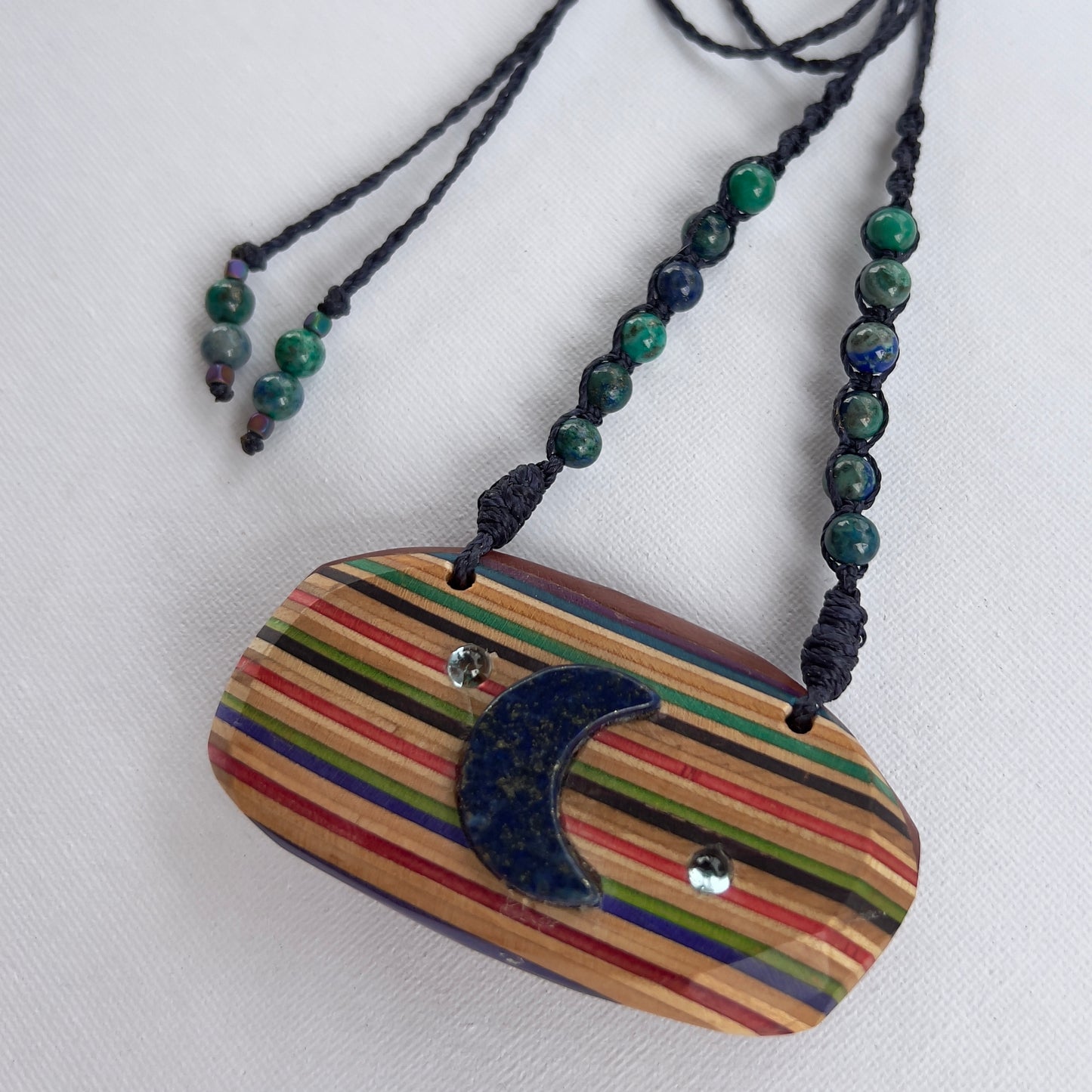 Sk8 Rock Gemstone Necklace with Lapis Lazuli Moon, Topaz Stars & Azurite beading