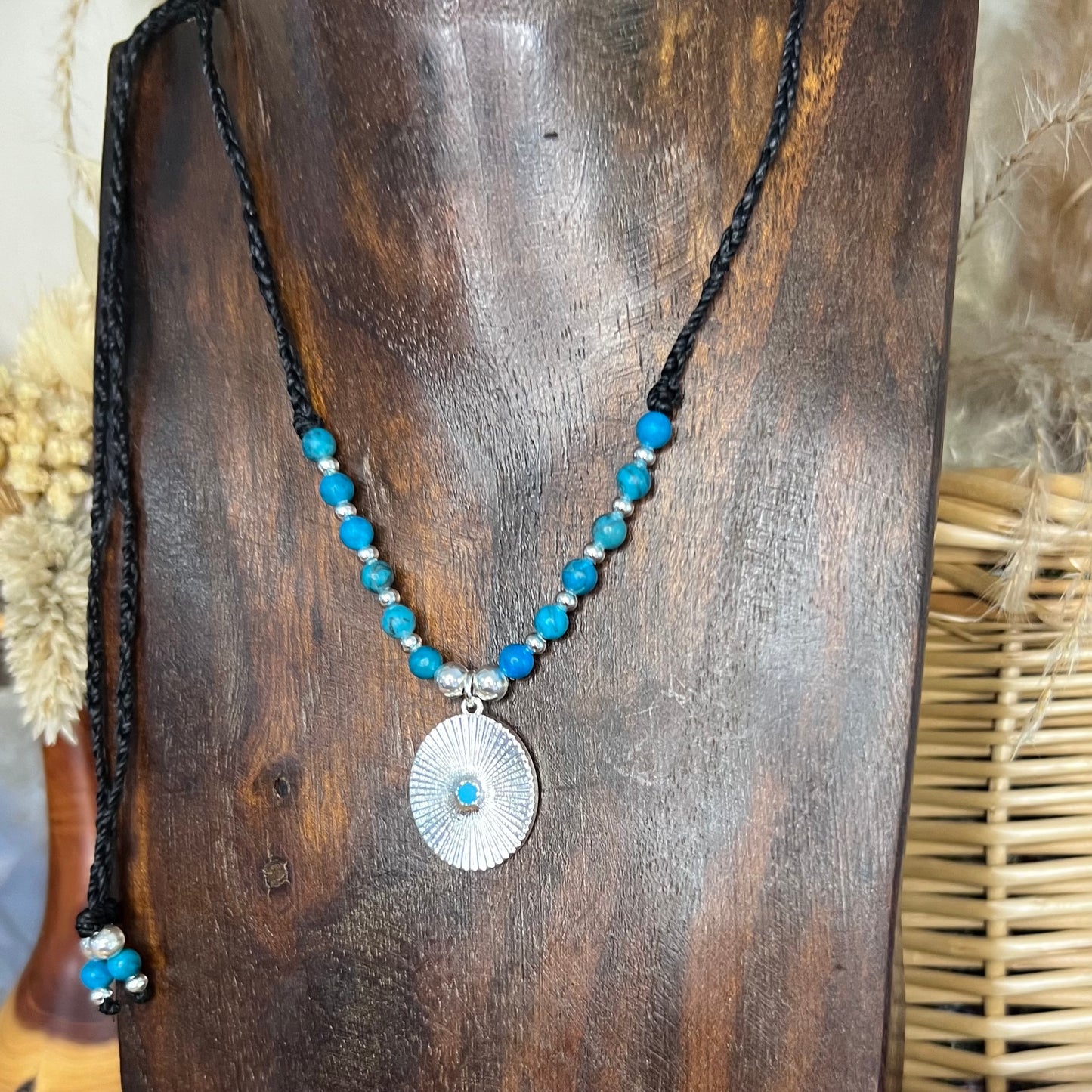 Blue Spiderweb Jasper with Silver tone CZ Charm Crystal Necklace