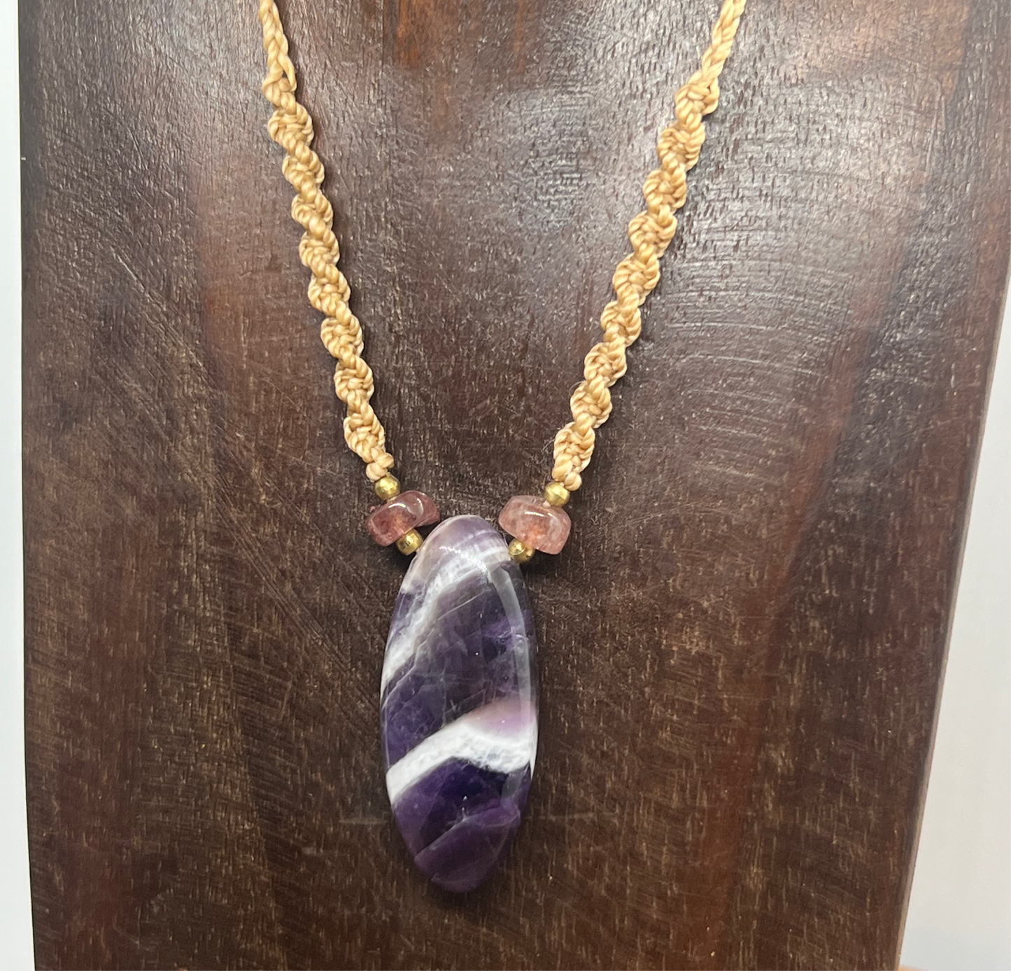 Amethyst with Strawberry Quartz Macrame Crystal Necklace
