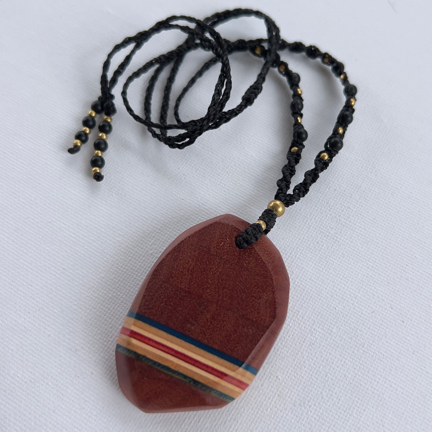 Sk8 Rock Gemstone Necklace with Shungite & Brass Beading - Upcycled Skateboard Jewellery