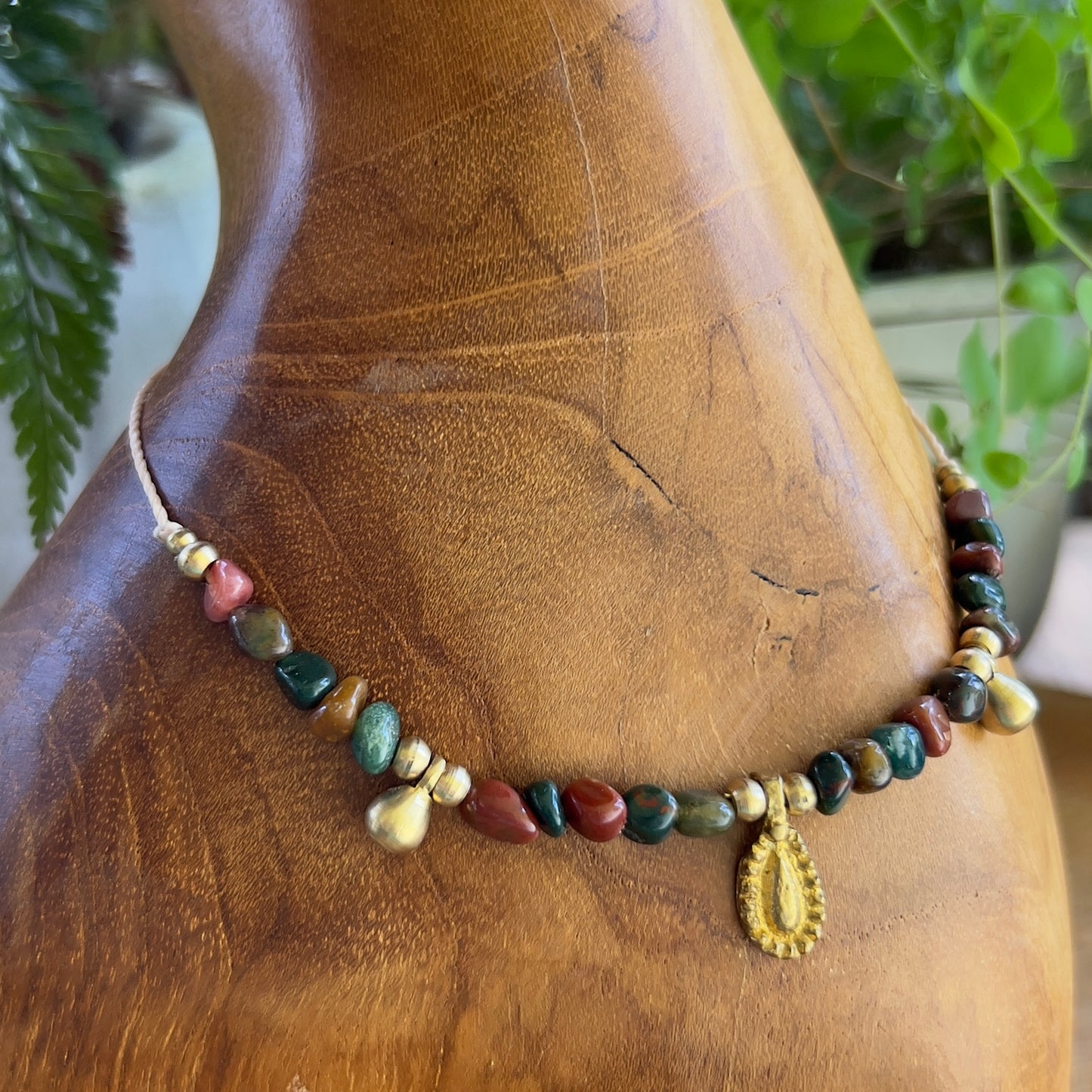 Bloodstone & Brass Layer Crystal Necklace