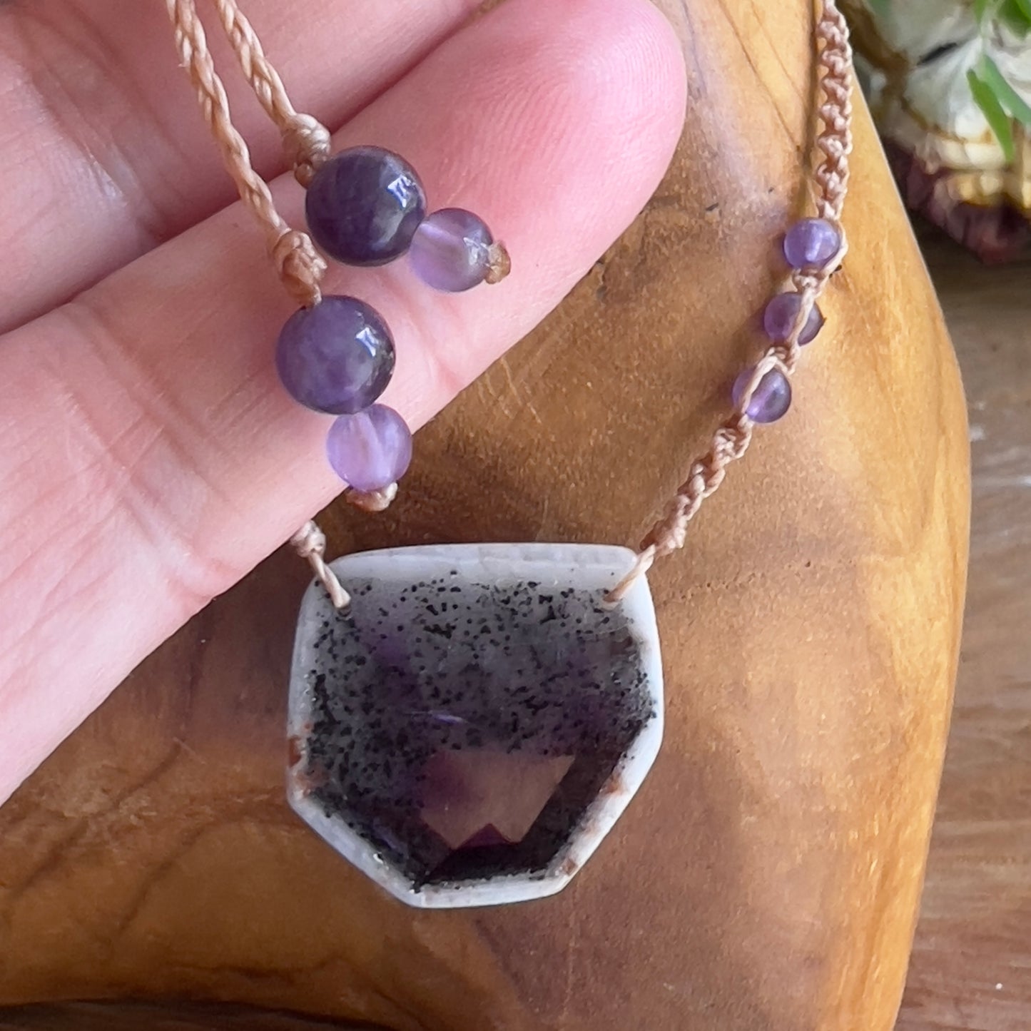 Trapiche Amethyst Macrame Necklace | Petite Crystal Macrame Necklace