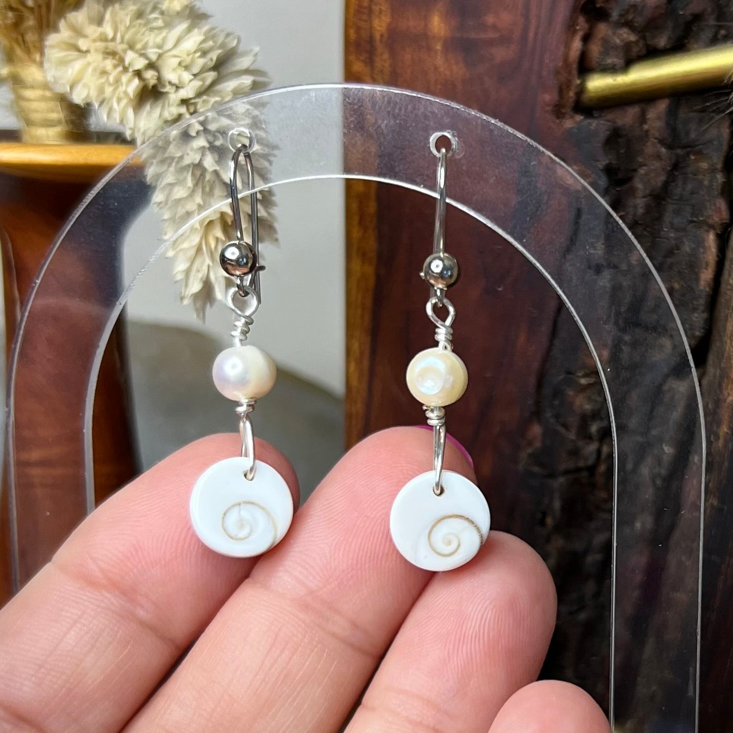 Shiva Eye & Fresh Water Pearl Earrings: Spiritual ∙ Transformation ∙ Nurturing