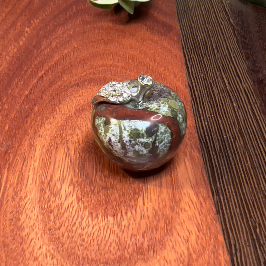 Dragonblood Jasper Crystal Apple with diamanté stem