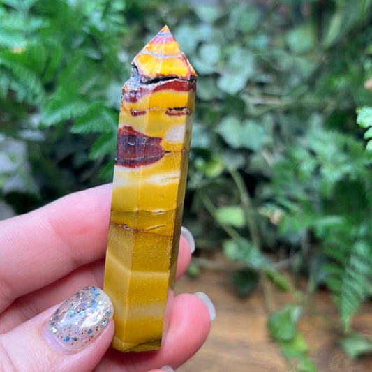 Red, ochre and white Mookaite Polished Tower with Raw section