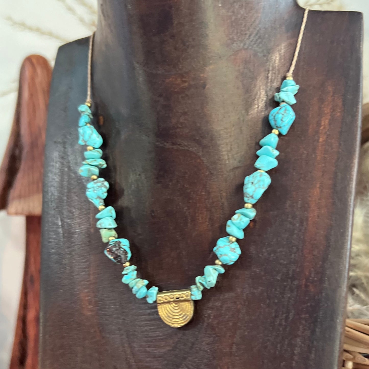 Blue Howlite with Brass Crystal Layer Necklace