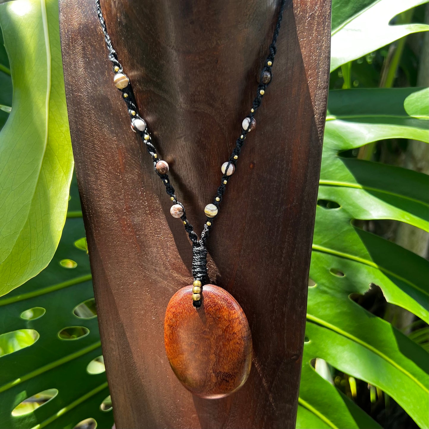 Gidgee wood & Zebra Jasper Macrame Necklace - 'Spirit of Dryad' Talisman
