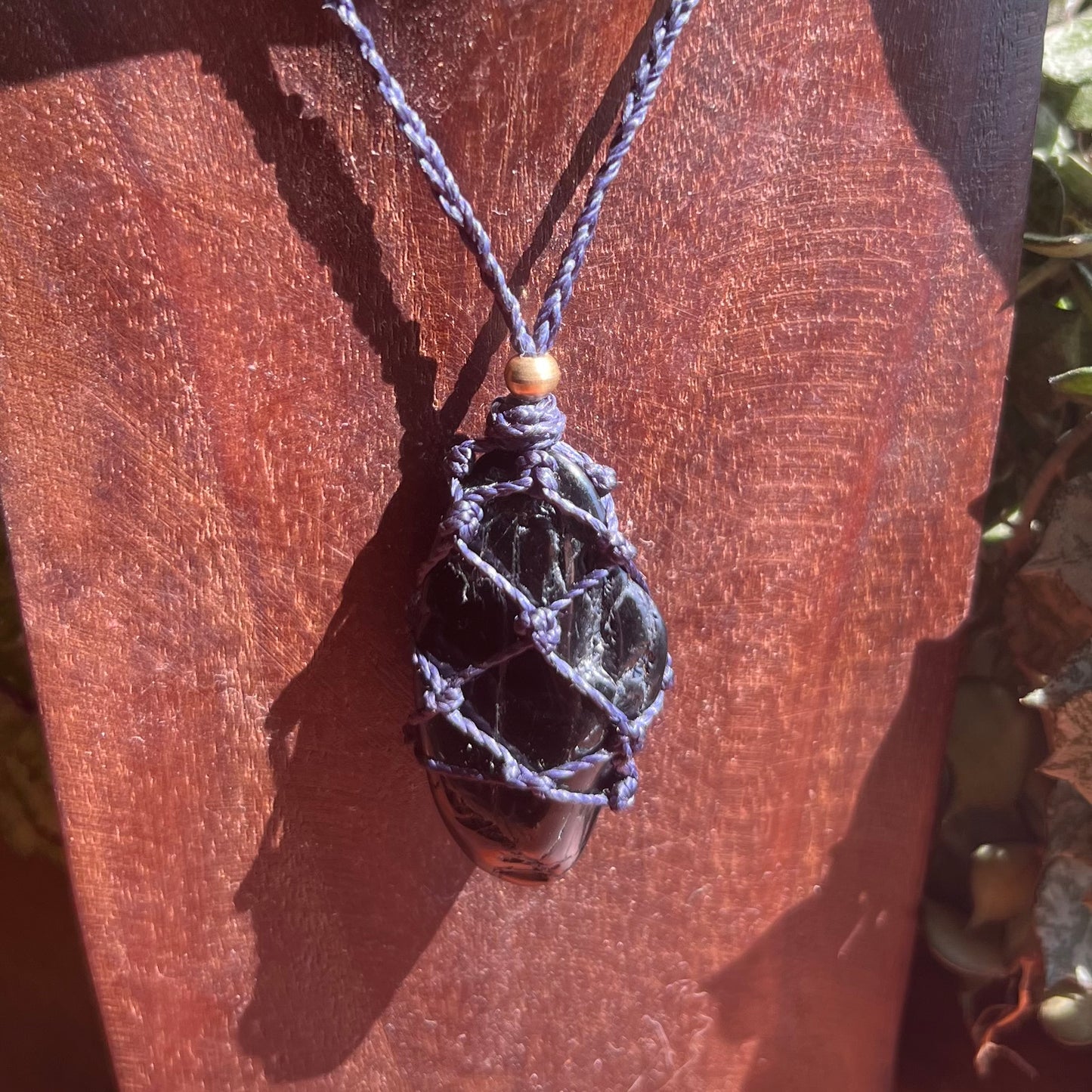 Black Tourmaline in Night Sky Macrame Necklace