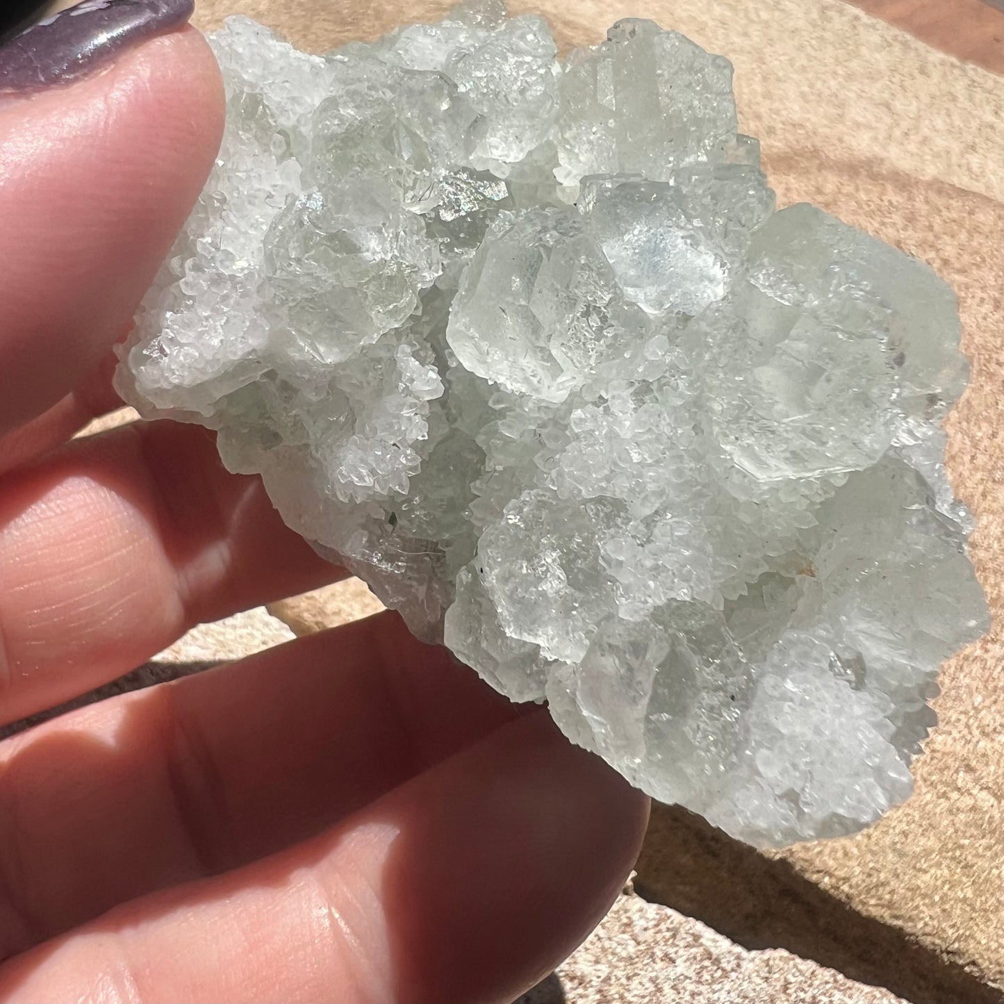 Green Octahedral Fluorite Specimen with Clear Quartz druzy - Fujian, China