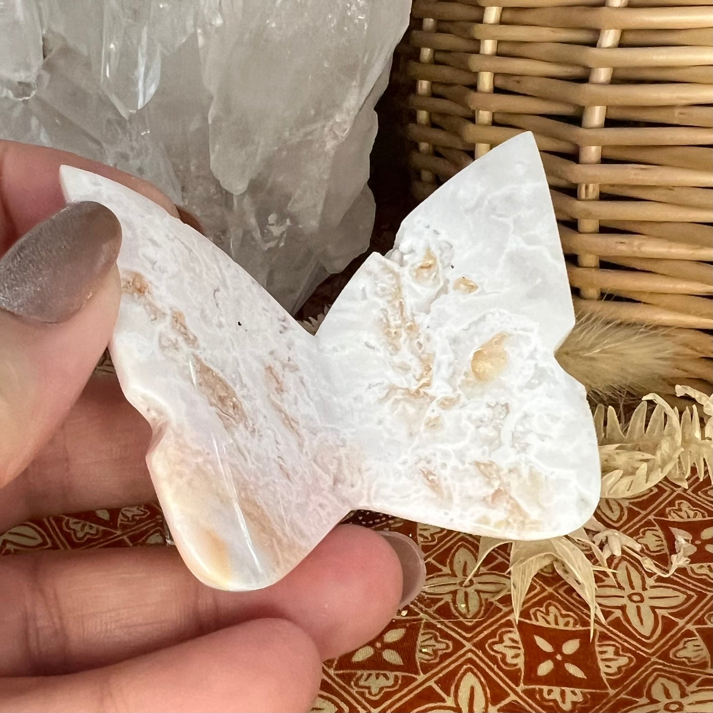 Plume Agate 3D Butterfly Carving