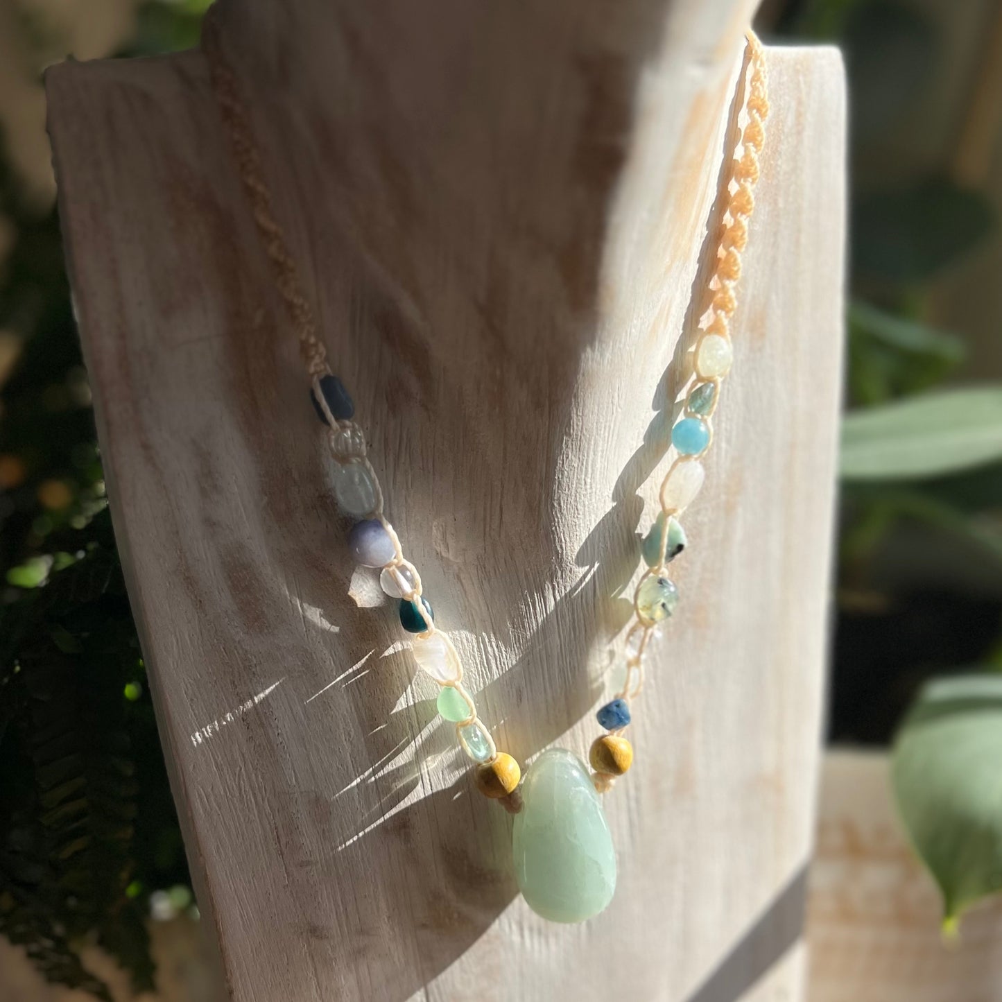 Aquamarine & Eclectic Visschudi Throat Energy Macrame l Talisman