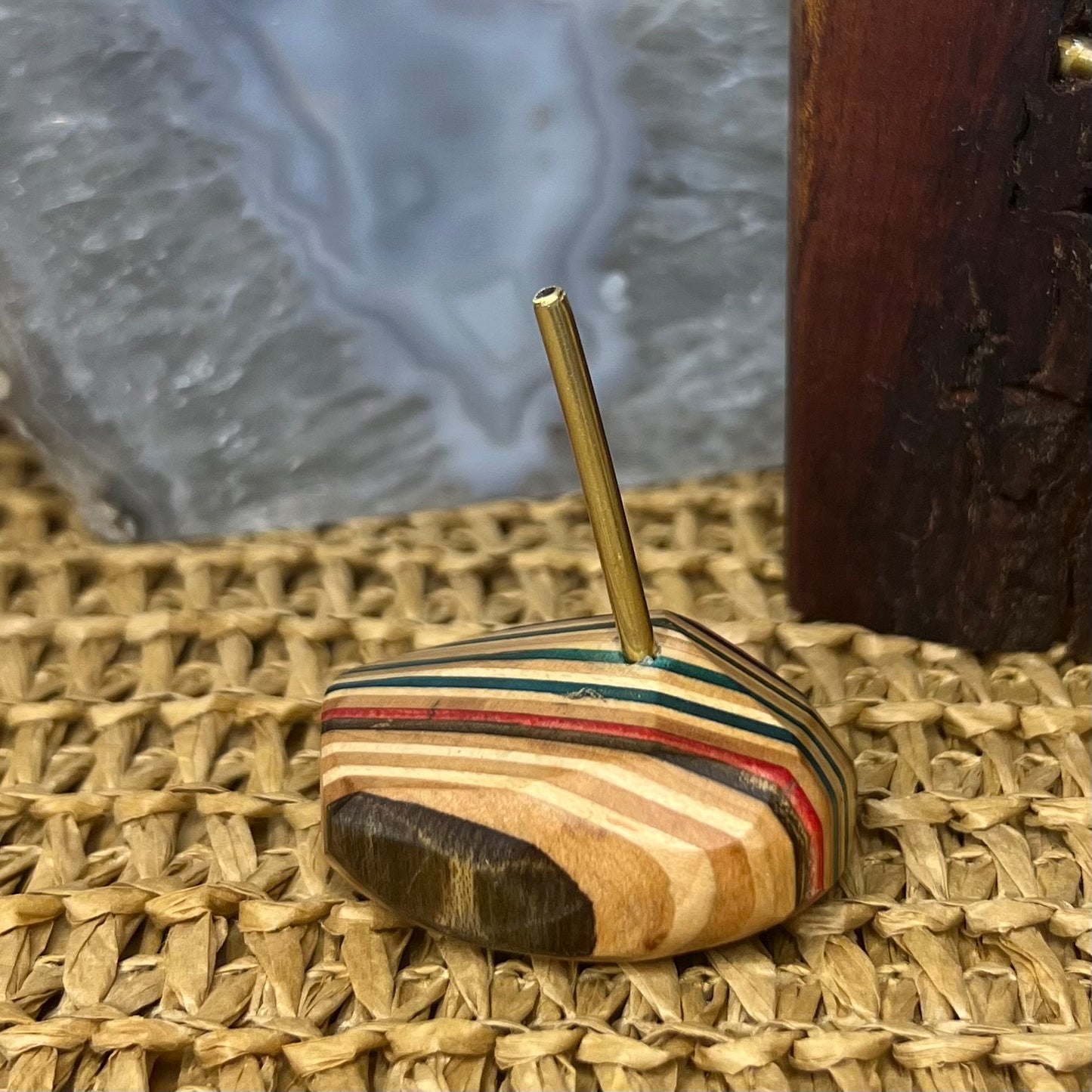 handmade colourful and unique recycled skateboard wood with brass incense burner rock for stick incense
