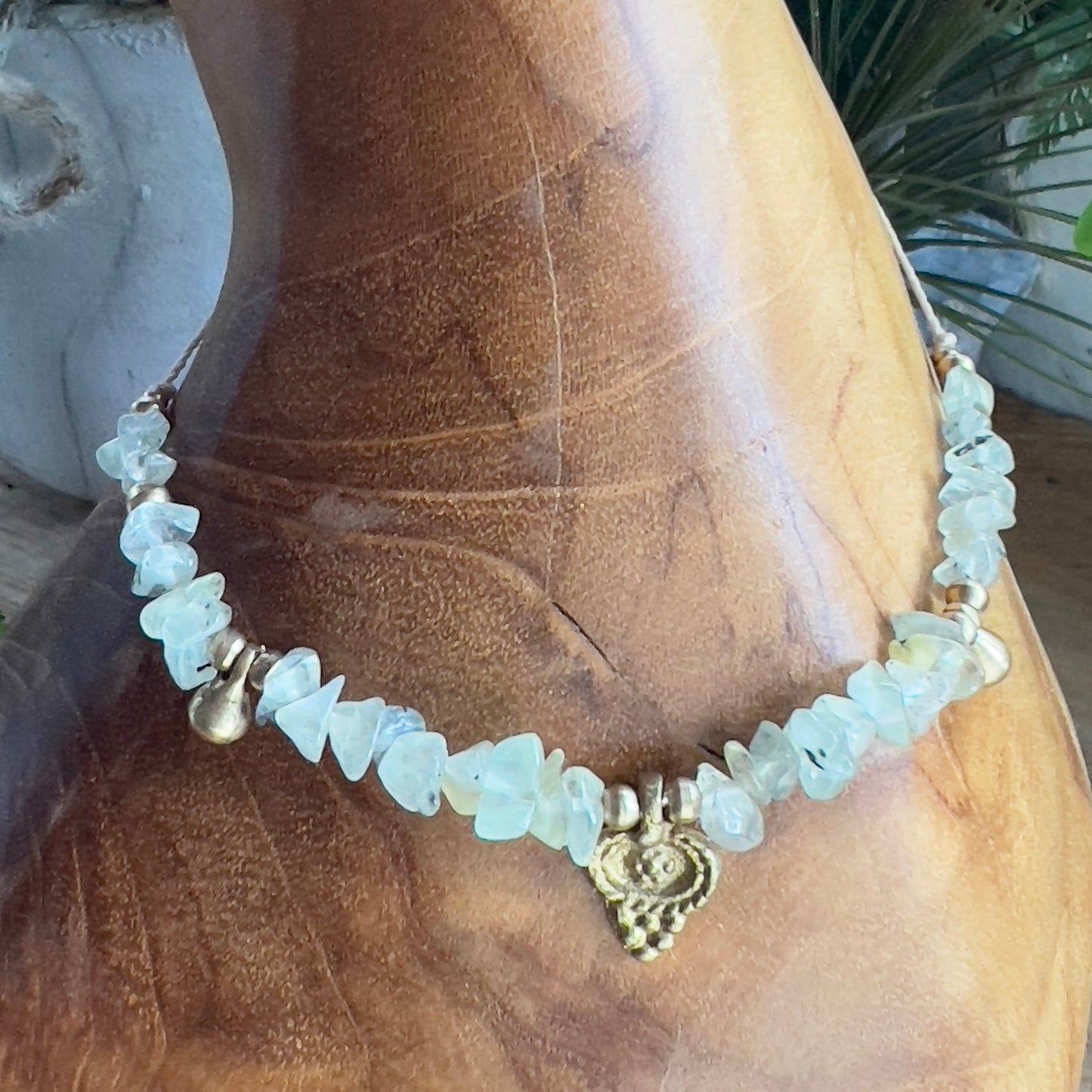 Prehnite with Epidote and Brass Charm Crystal Necklace