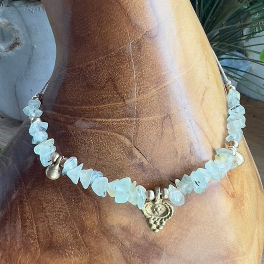 Prehnite with Epidote and Brass Charm Crystal Necklace