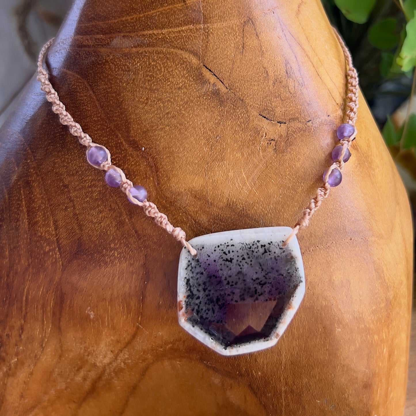 Trapiche Amethyst Macrame Necklace | Petite Crystal Macrame Necklace