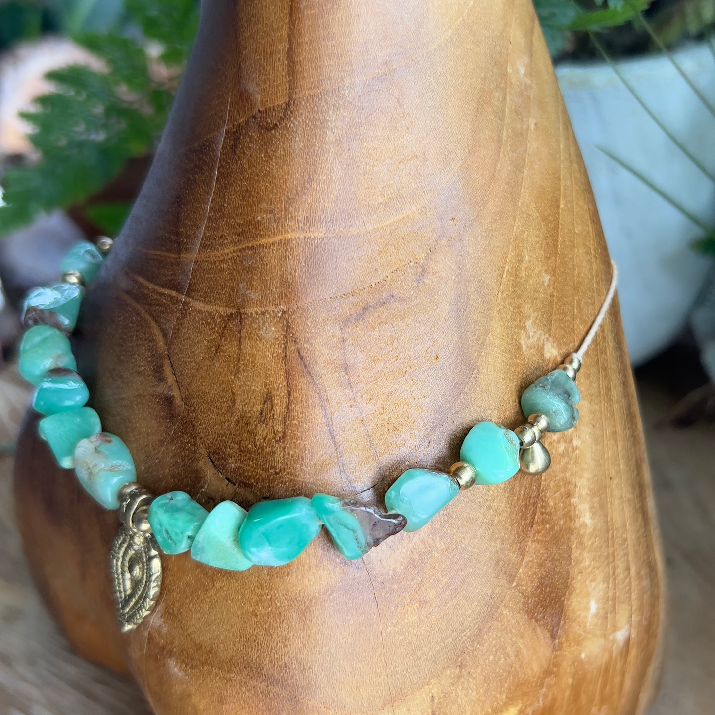 Lush Chunky Chrysoprase with Brass charm Crystal Necklace