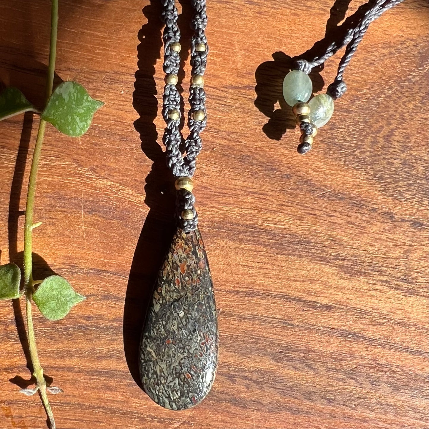 Dinosaur Bone Fossil Macrame Necklace