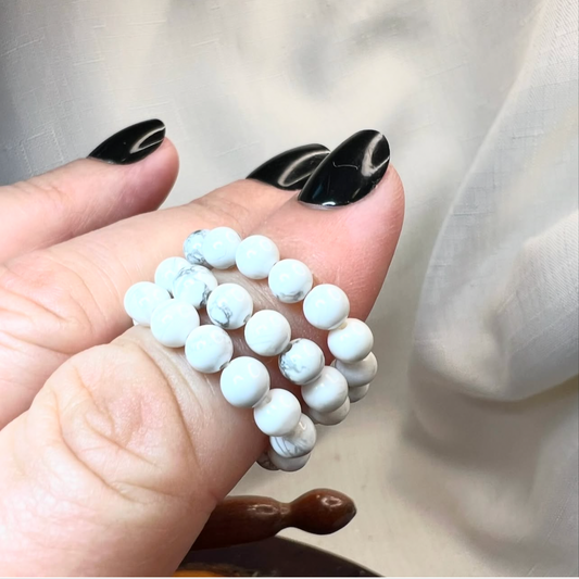 Howlite Beaded Stretch Crystal Ring: Calm | Patience | Emotional Expression