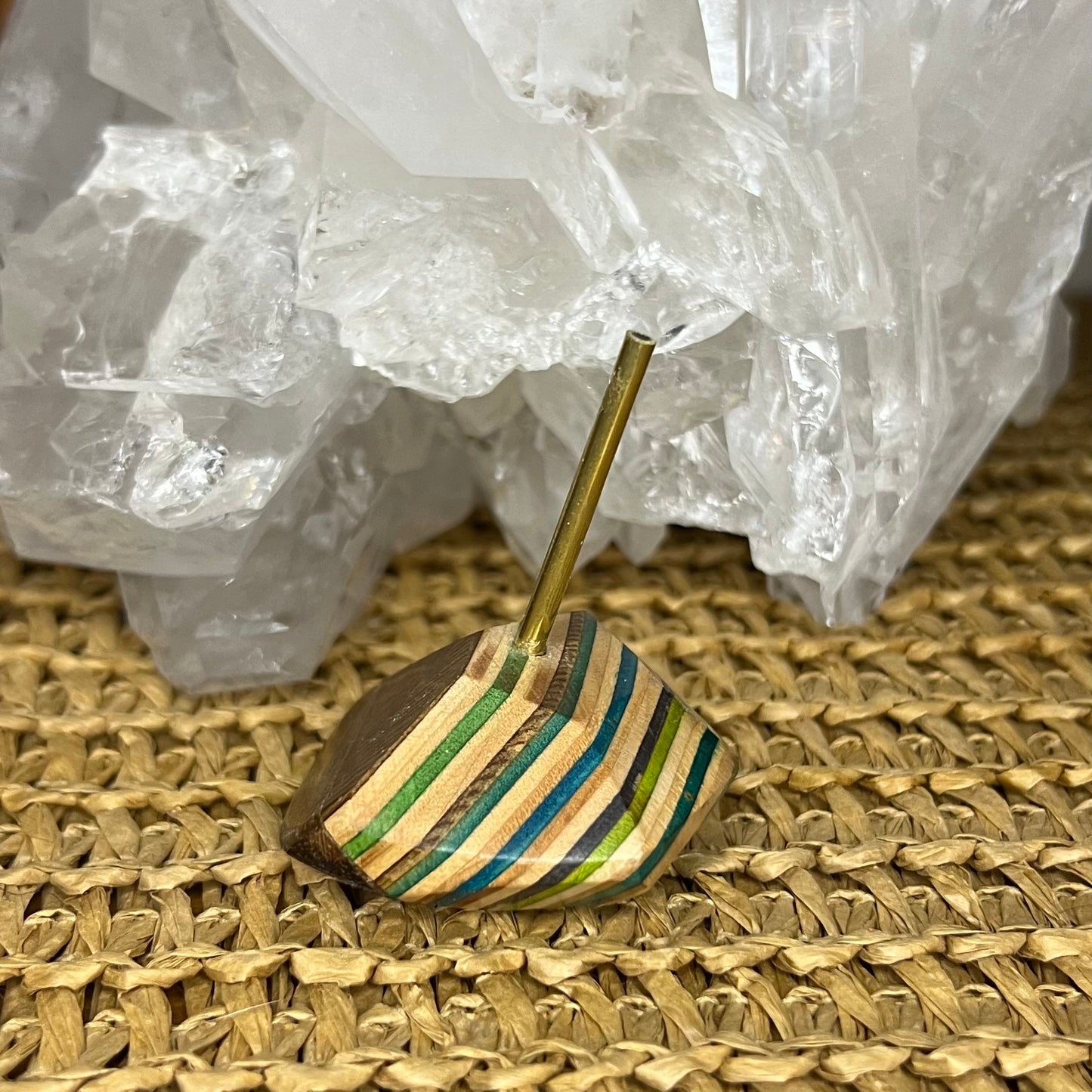 colourful and unique recycled skateboard wood with brass incense burner rock for stick incense