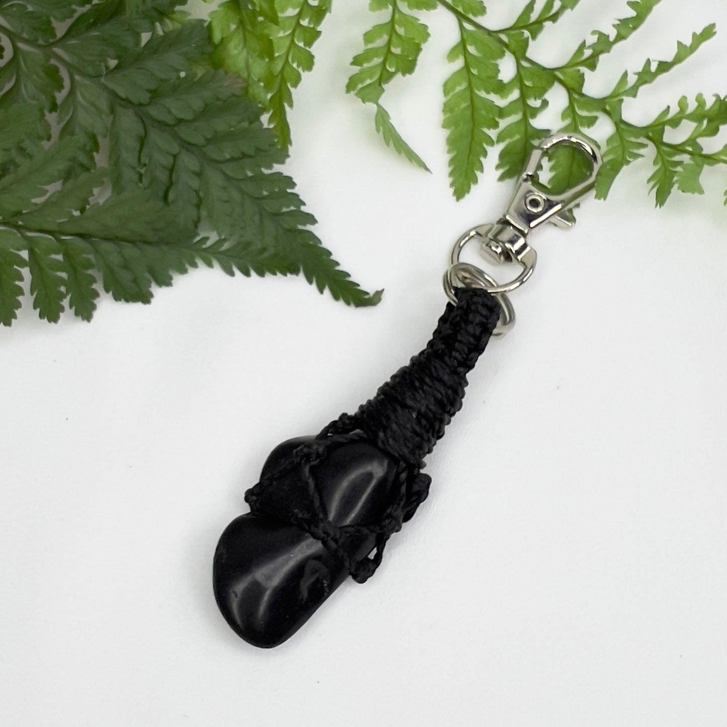 Shungite Crystal Macrame Keyring Charm | Pet Collar Charm