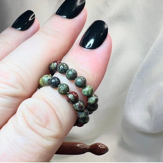 Dragonblood Jasper Beaded Stretch Ring: Vitality | Resilience | Life Force Energy