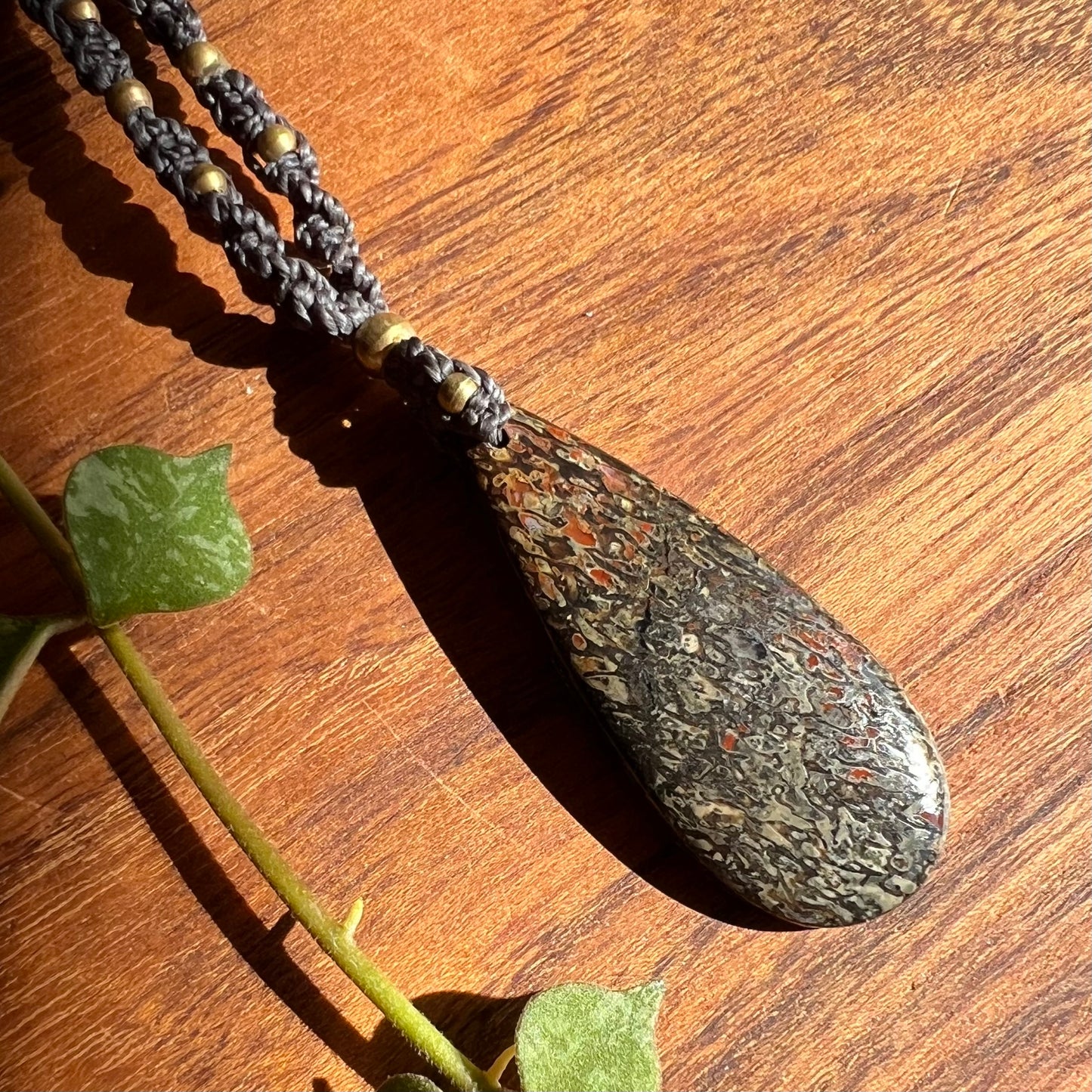 Dinosaur Bone Fossil Macrame Necklace