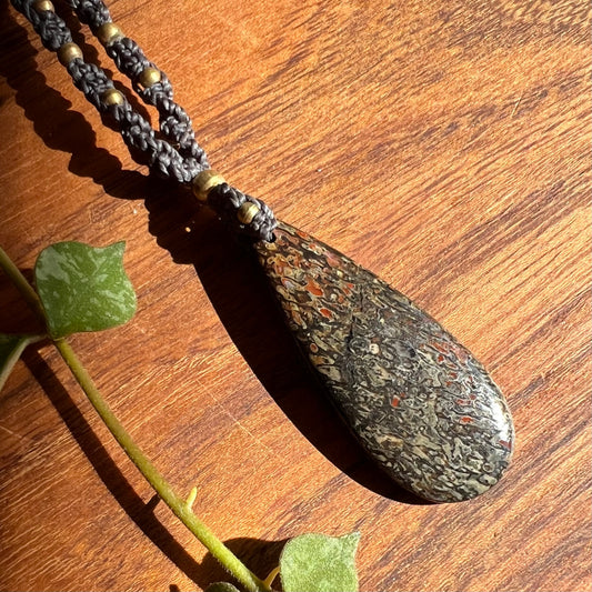 Dinosaur Bone Fossil Macrame Necklace