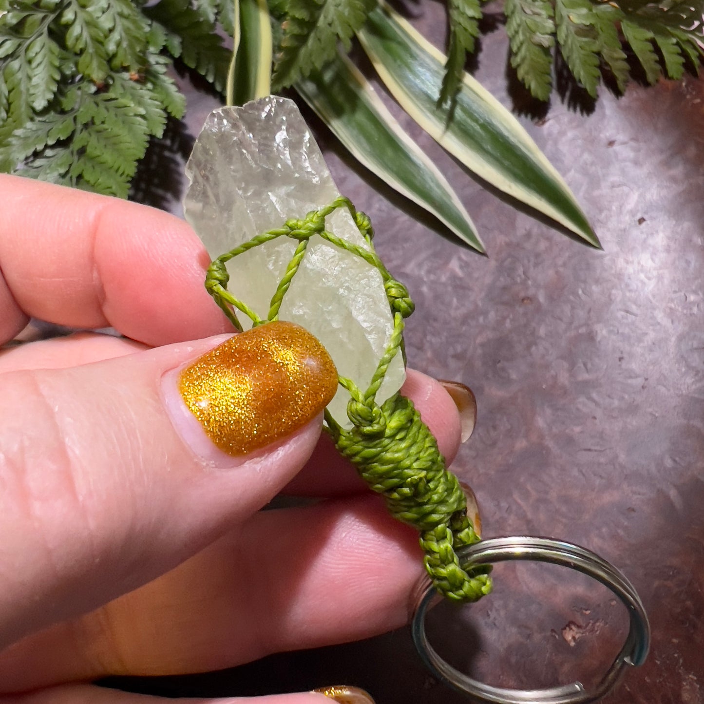 Green Calcite Crystal Macrame Keyring Charm | Meditation Support ∙ Forgiveness ∙ Emotional Healing