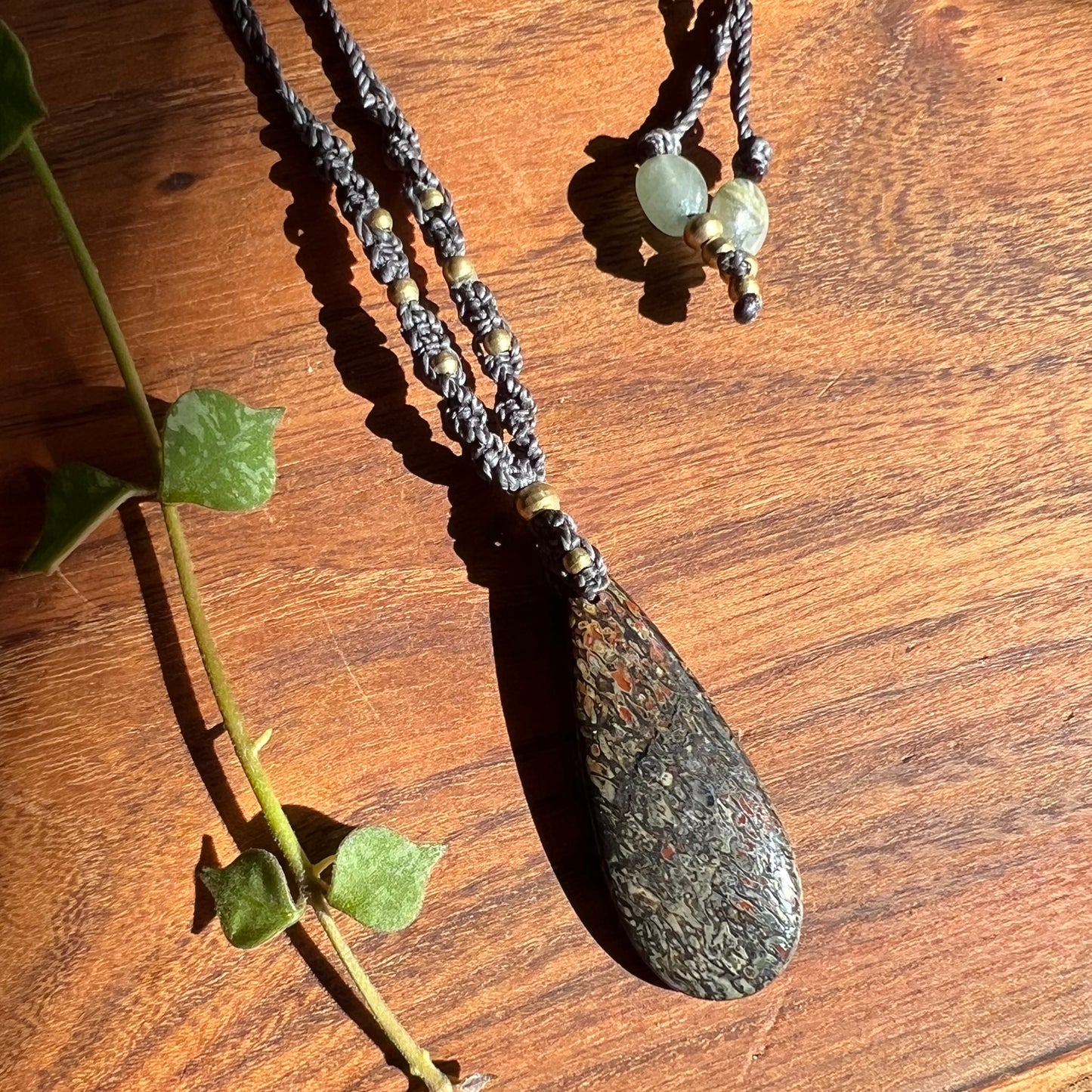 Dinosaur Bone Fossil Macrame Necklace