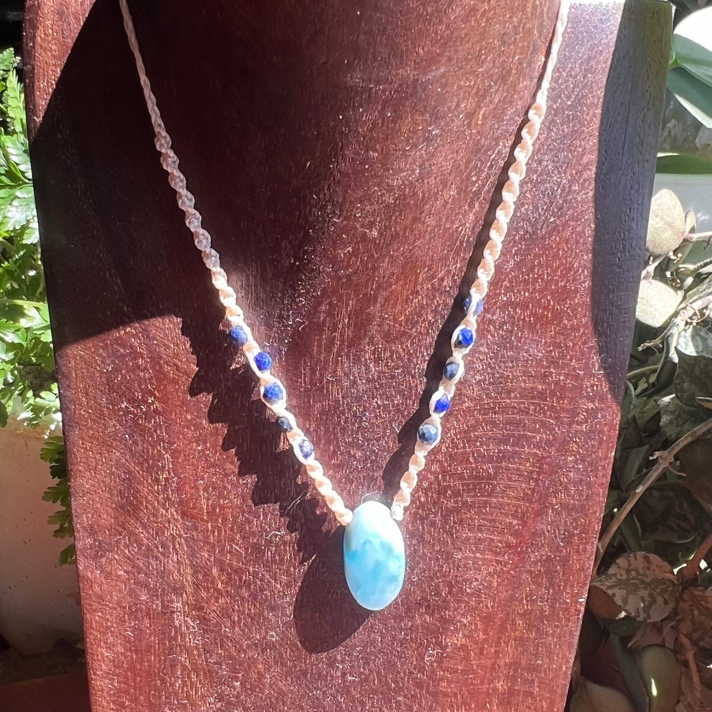 Larimar and Lapis lazuli Crystal Macrame Necklace