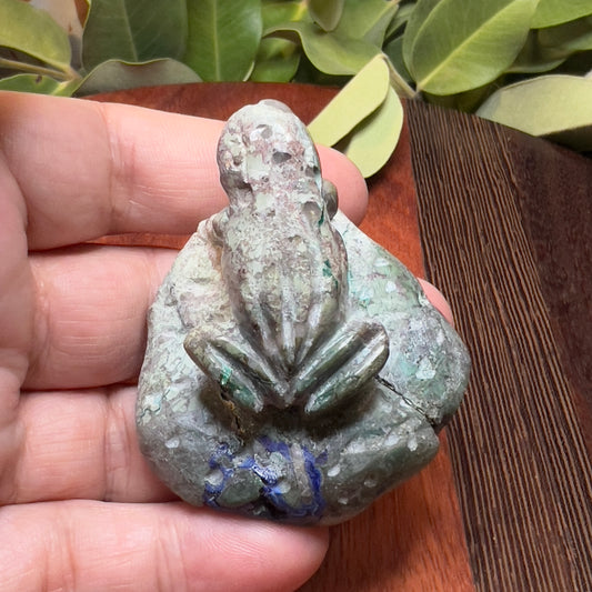 Azurite/Malachite in matrix Carved Frog Statue